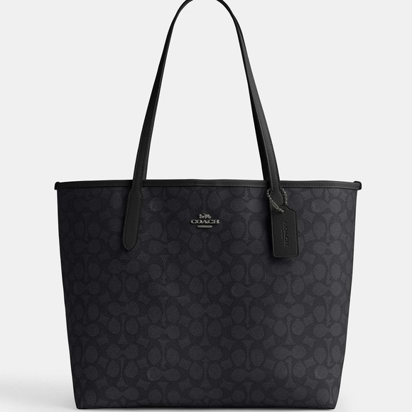 Coach Handbags - Coach Signature Canvas Tote Bag - Black and Silver